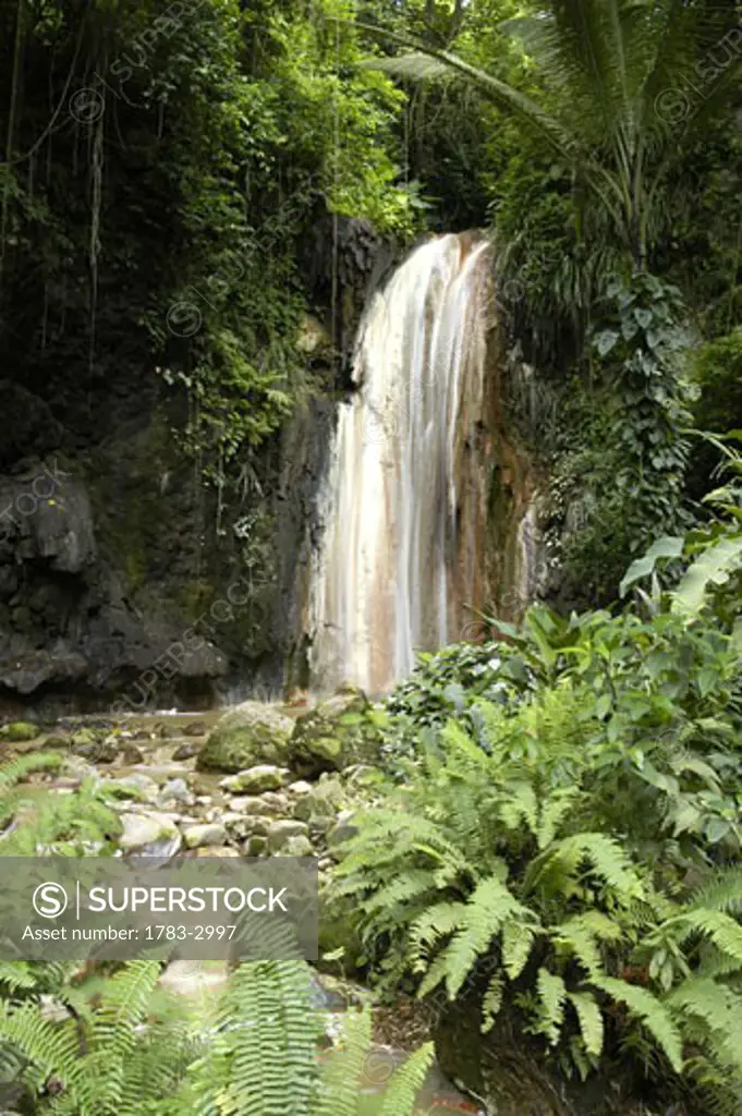 Waterfall, Diamond Botanical Gardens, near Soufriere, St Lucia.