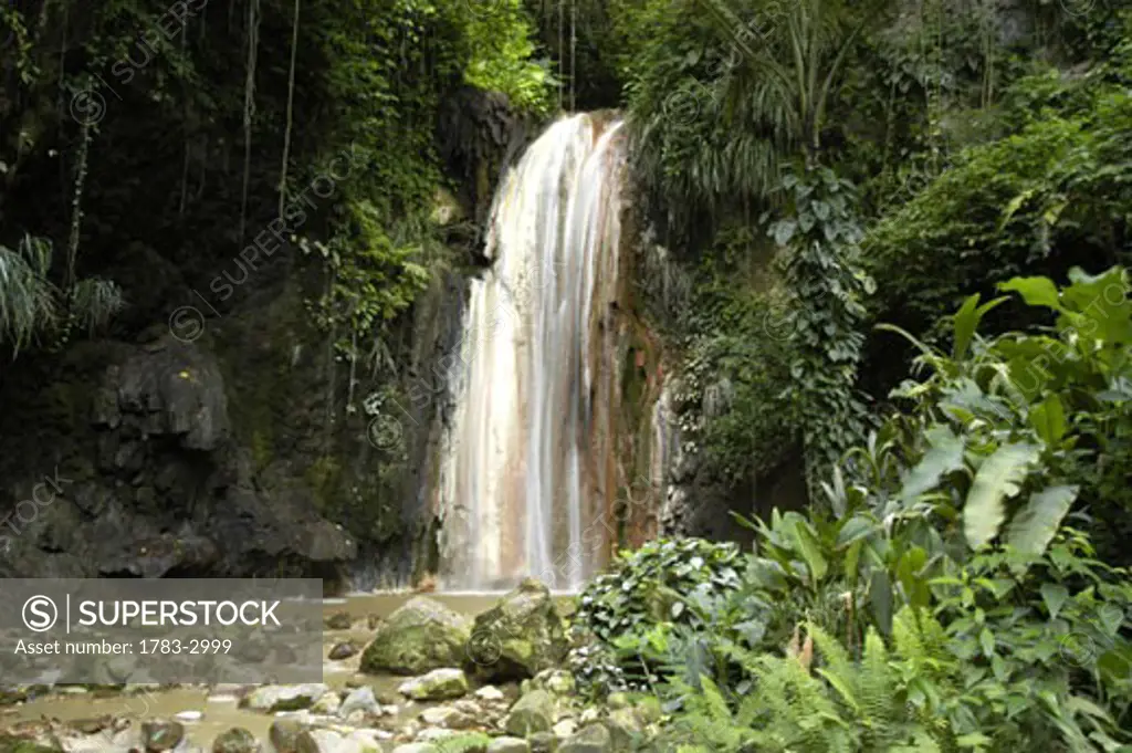 Waterfall, Diamond Botanical Gardens, near Soufriere, St Lucia.