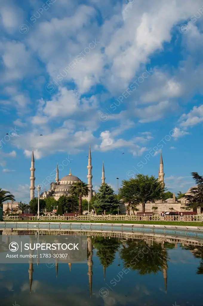 Looking across pond to Sultanahmet or Blue Mosque