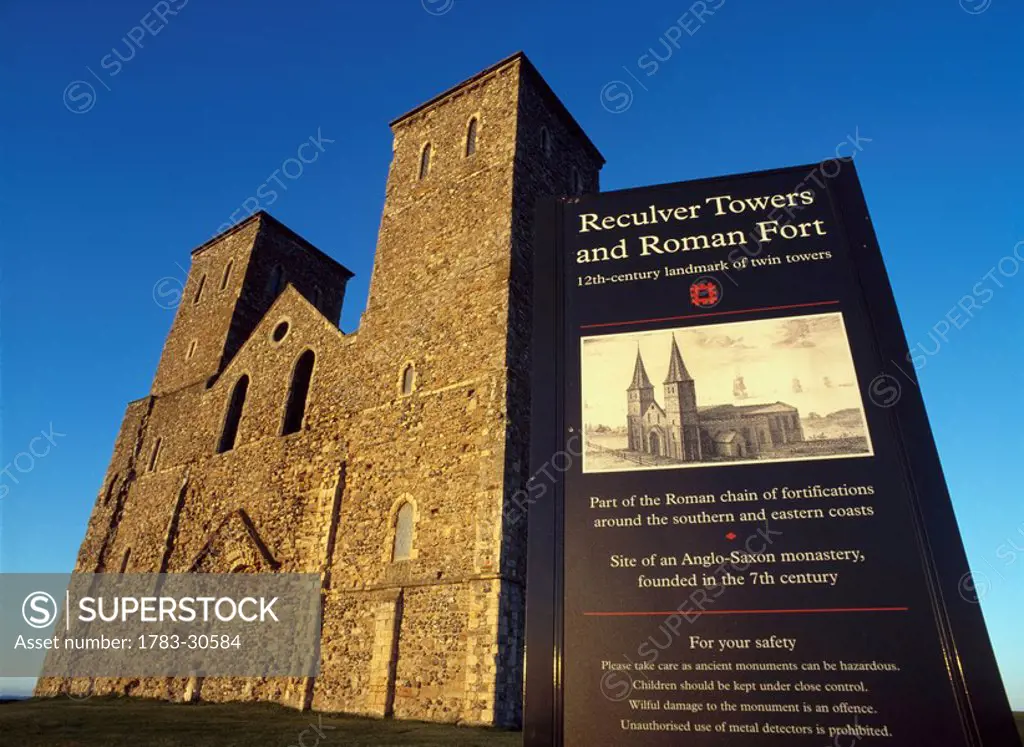 Historic architecture, Reculver Towers, Kent County, England, UK