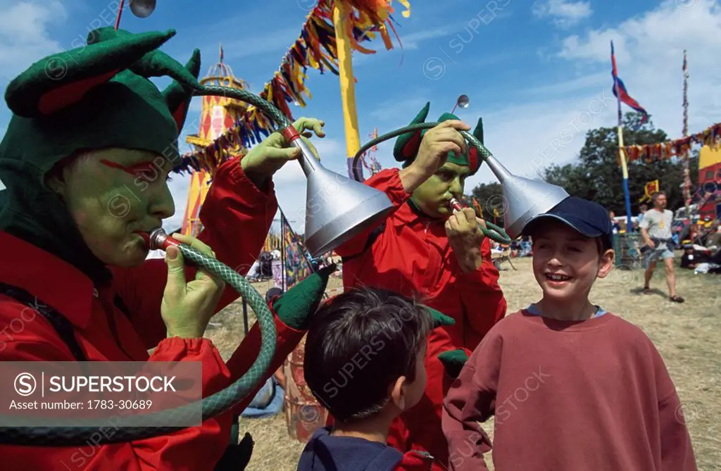 Young children, boy, entertainment , Main Kidz field, Glastonbury festival, Glastonbury, Somerset, England, UK