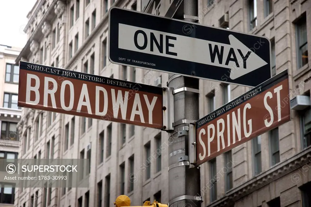 Street signs of Soho in Manhattan, New York City, New York, USA