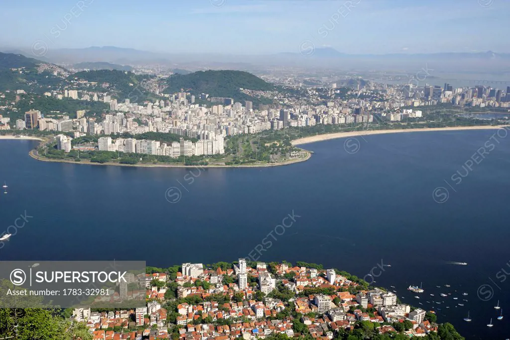 View From Sugar Loaf Mountain Of Urca,Flamengo And Botafogo Across Bay, Rio De Janeiro,Brazil