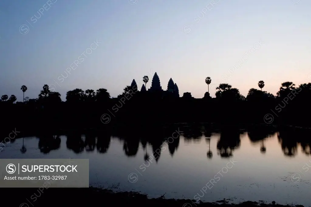 Silhouette Of Ankor Wat Temple At Dusk, Angkor,Siem Reap,Cambodia