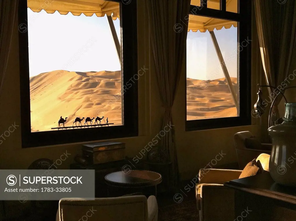 United Arab Emirates, Abu Dahbi, View from library window; Qasr al Sarab