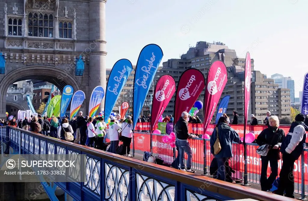 United Kingdom, Marathon Bunting On Tower Bridge; London