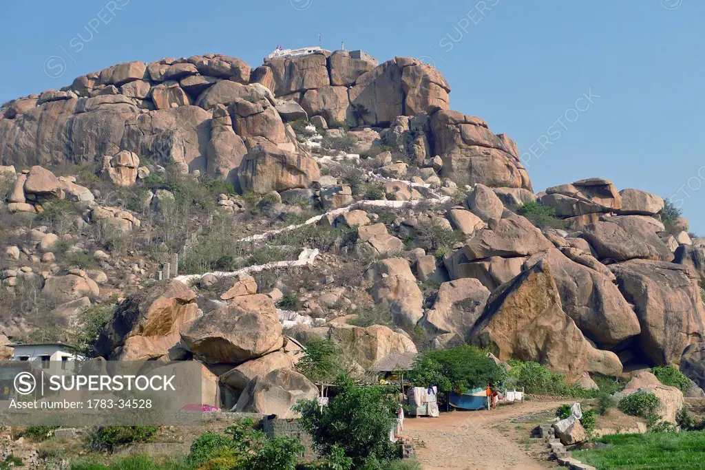 The Walk Up To Yantrodharaka Anjaneya Temple, Or Hanuman Temple, On Top Of Anjaneya Hill At Hampi, Karnataka, India