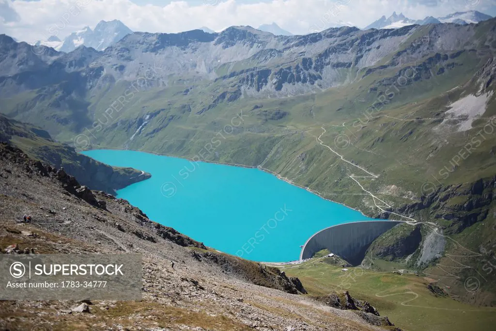 Switzerland, Val d'Anniviers, Lac de Moiry from the Col de Sorebois; Zinal