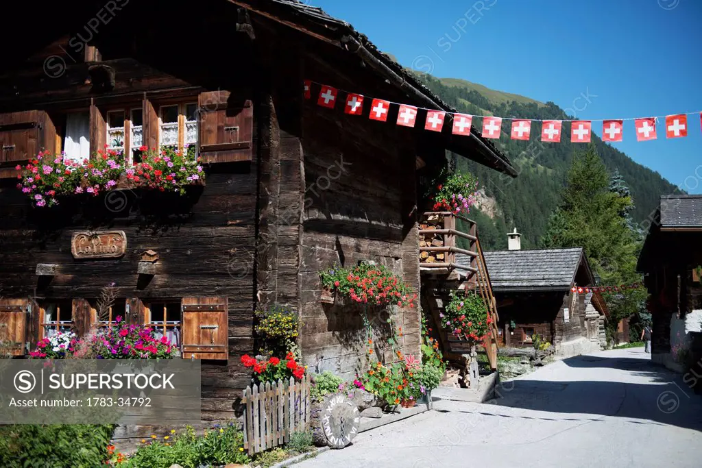 Switzerland, Val d'Anniviers, 675 m in the Swiss Alps; Zinal, Small mountain resort that lies at an altitude of 1