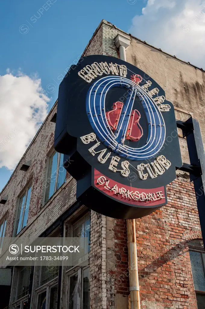 Usa, Mississippi, Ground Zero Blues Club Sign; Clarksdale