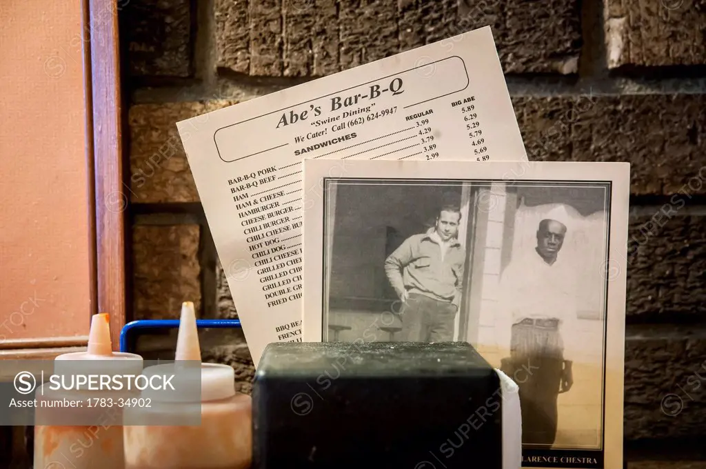 Usa, Mississippi, Close-Up Of Menu Of Famous Abe's Bar-B-Q; Clarksdale