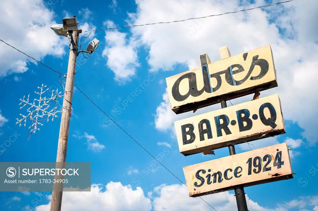 Usa, Mississippi, Famous Abe's Bar-B-Q Sign; Clarksdale