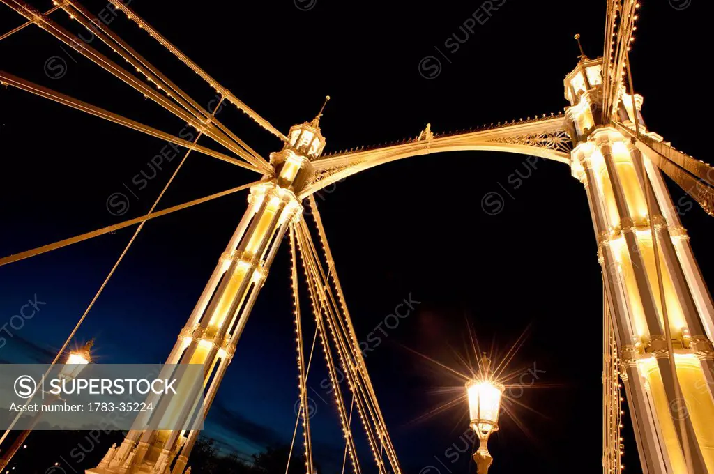 Uk, England, Albert Bridge At Night; London
