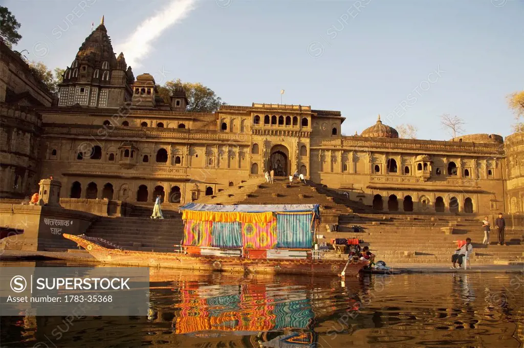 Boat Palace On Narmada River In Front Of Ahilya Fort, Maheshwar,Madhya Pradesh,India