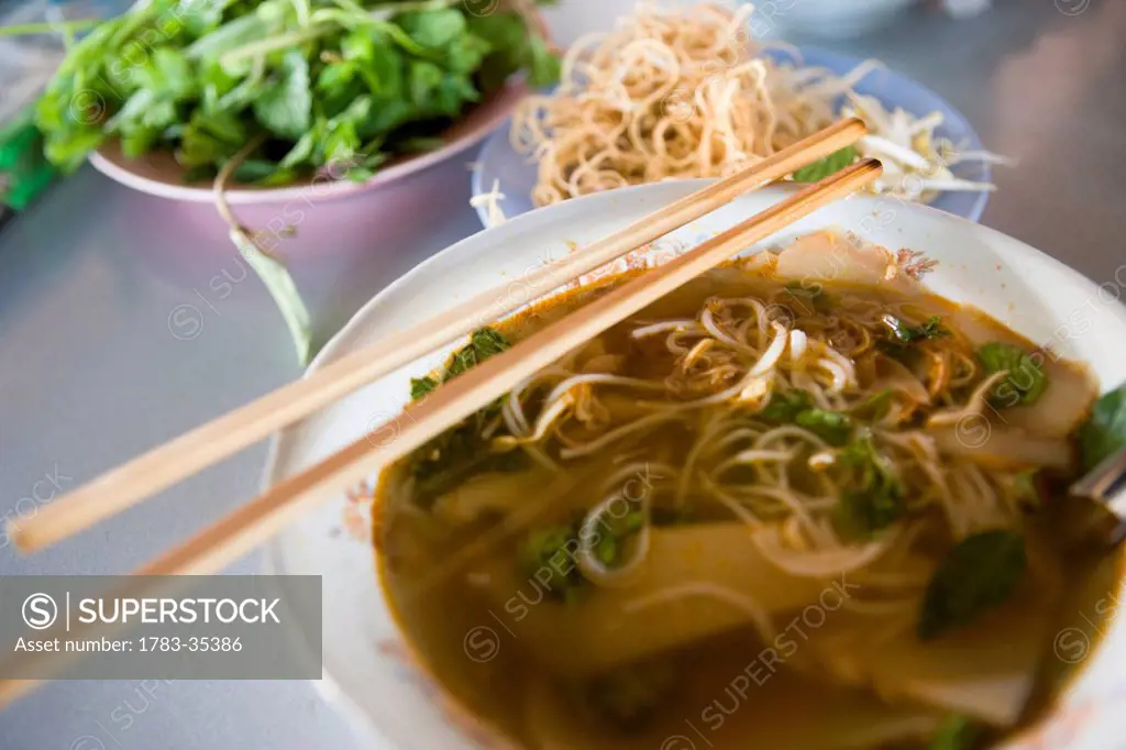 Bowl Of Noodles In Restaurant, Laos