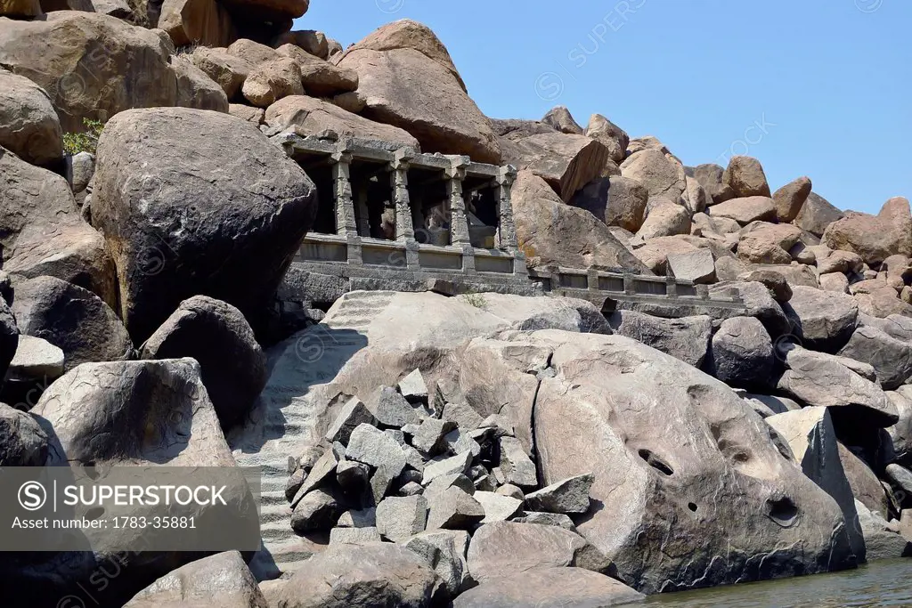 Ancient Shiva Temple Along The Tungabhadra River In Hampi, Karnataka, India