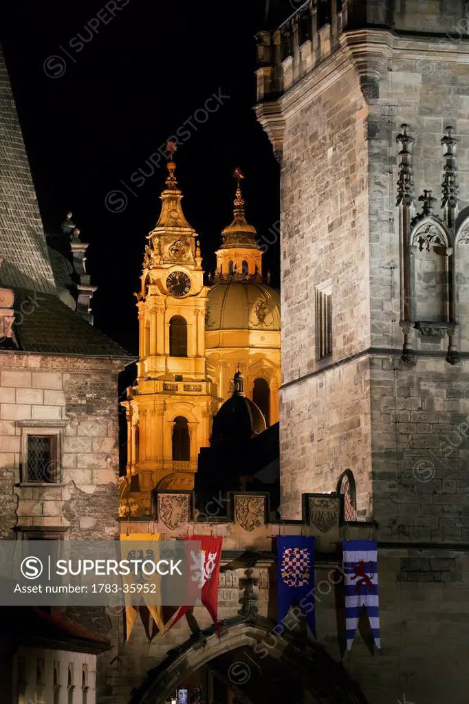 Czech Republic, St Nicholas Church at night; Prague