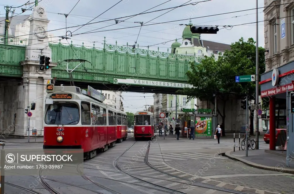 Austria, Red trams at Waehringerstrasse; Vienna