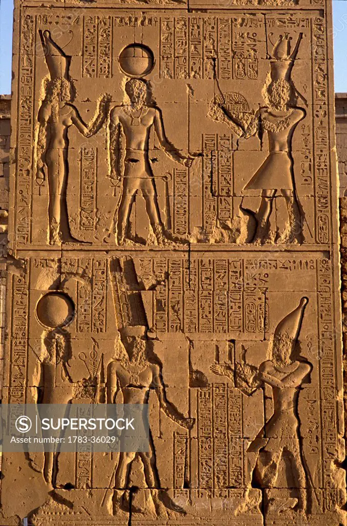 Detail Of Hieroglyphics Carved Into Stone Pylon At Great Temple Of Amun