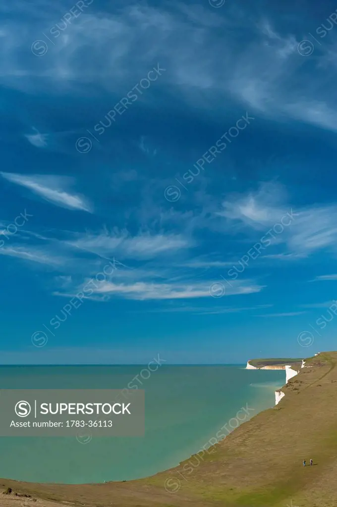 England, East Sussex, View of coastline with cliffs; Seven Sisters National Park