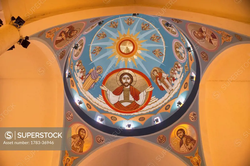 Painting of christ inside dome coptic cathedral of st michael; aswan upper egypt