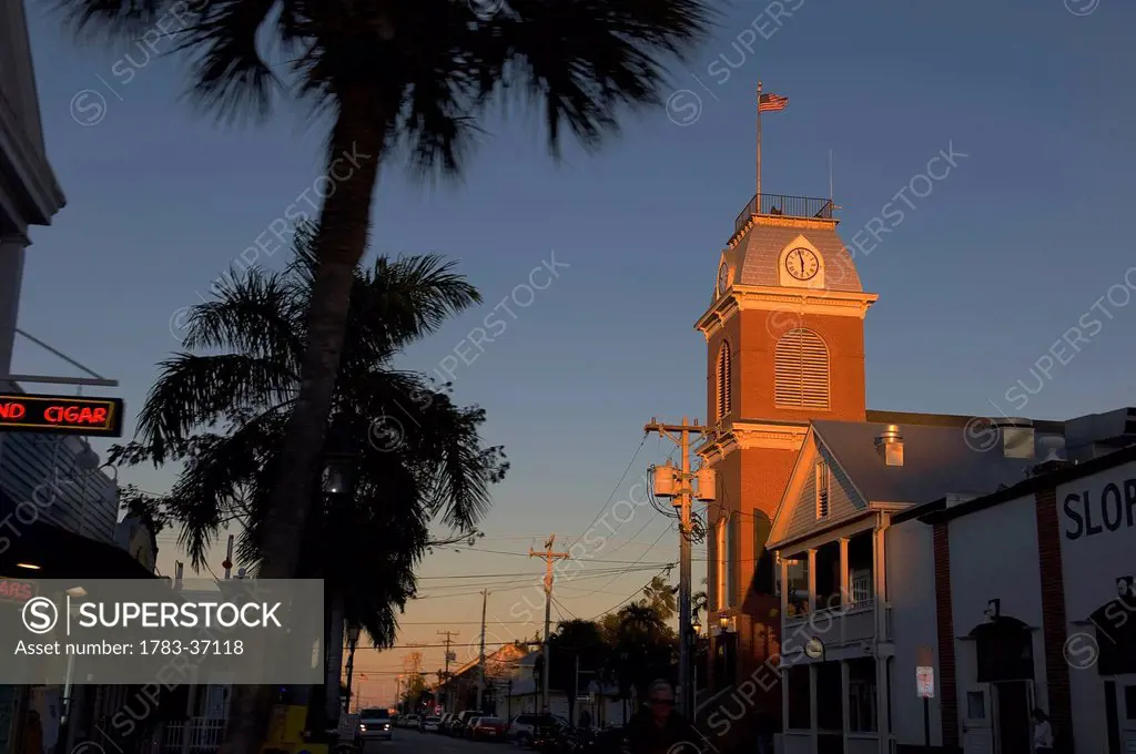Old City Hall clock tower; Key West, Florida Keys, Florida, USA