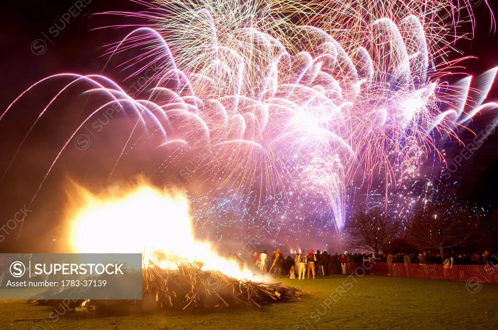 Bonfire and firework display of Southover Bonfire Society; Lewes, East Sussex, UK