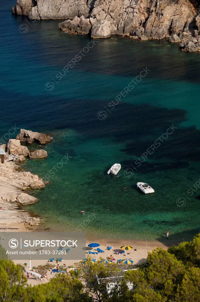 Looking down onto Cala d'en Serra beach; Ibiza, Spain