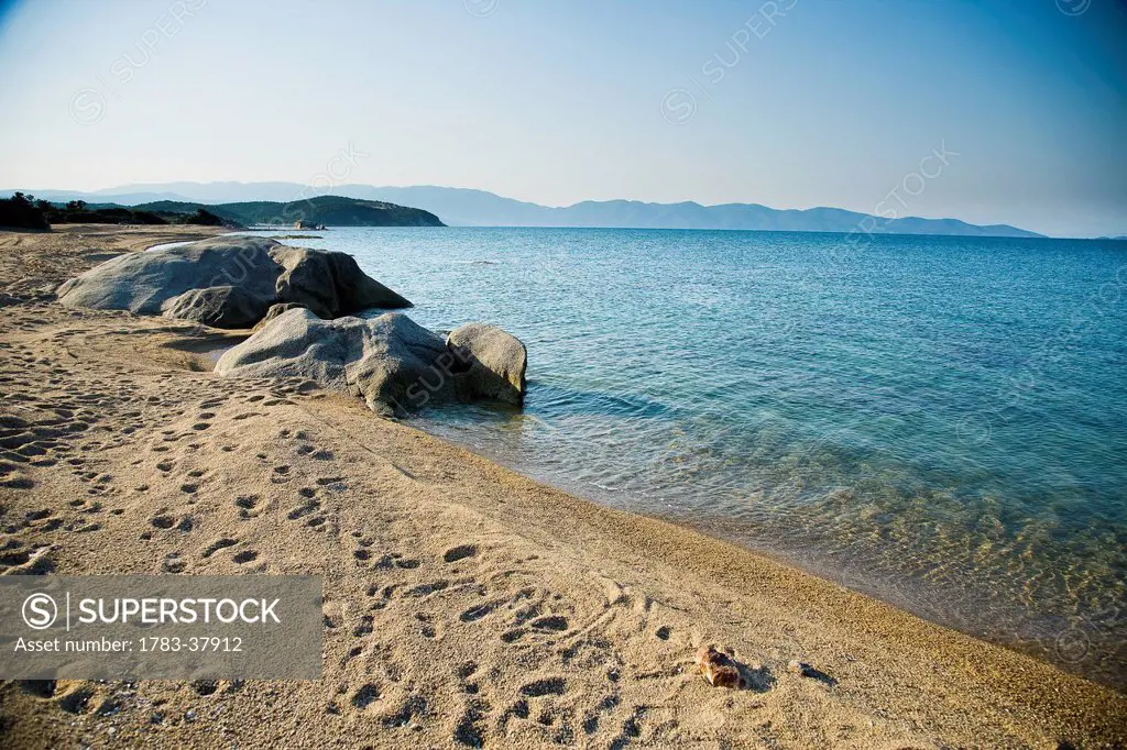 Rock formations on seashore; Ierissos, Halkidiki, Greece