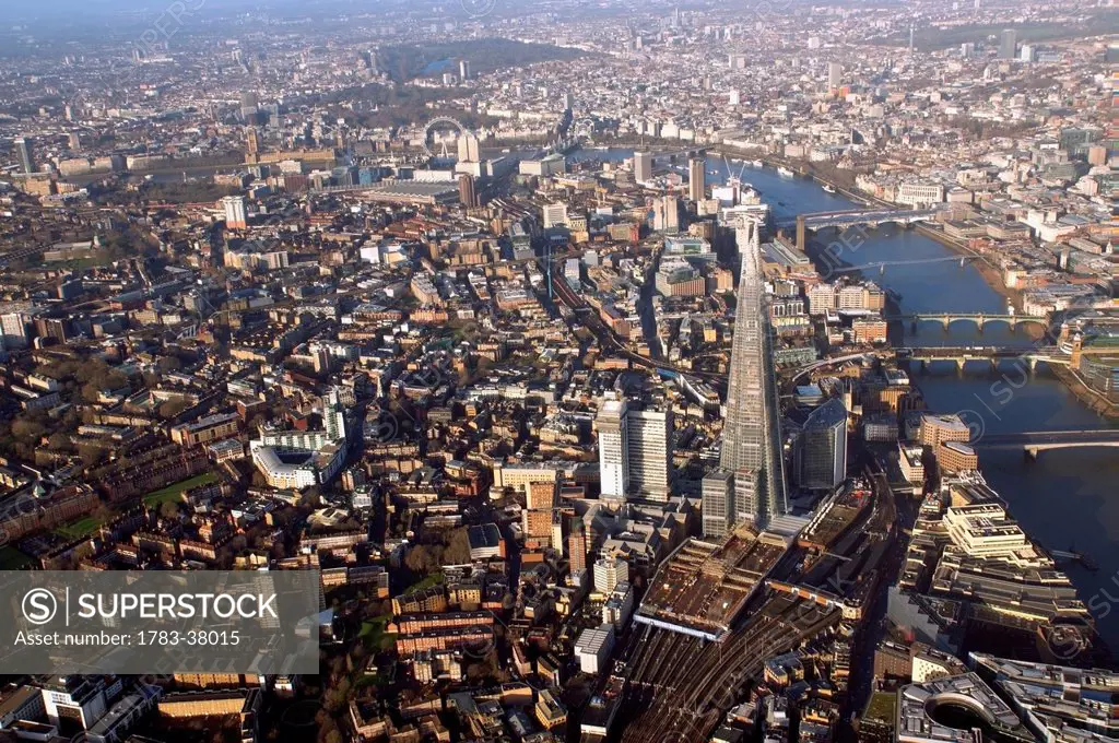 Aerial view of central London; England, UK