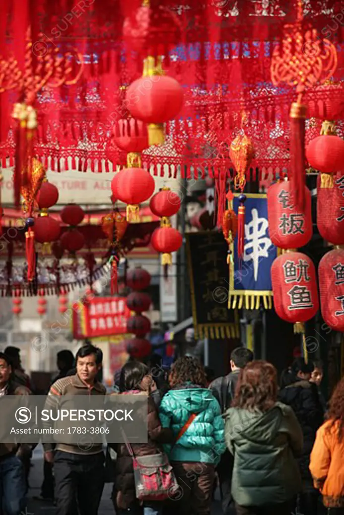Red lanterns for sale in Wangfujing, one of Beijing's most famous shopping streets, Beijing, China