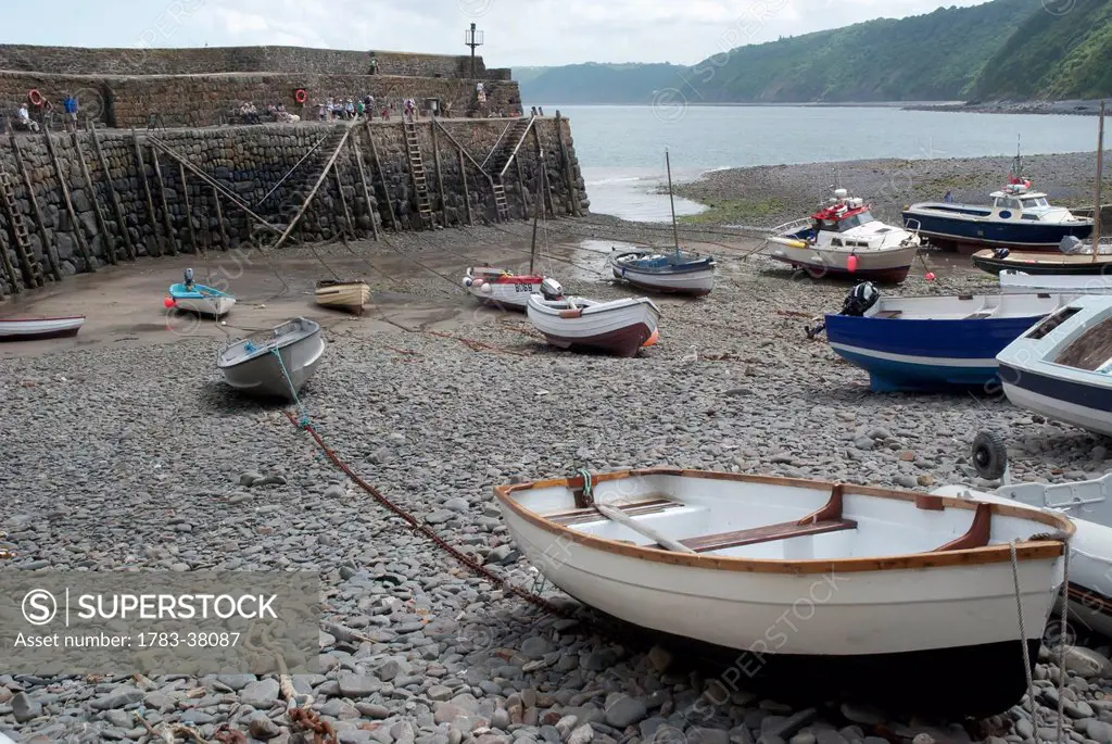 Boats at low tide; Clovelly, North Devon, UK