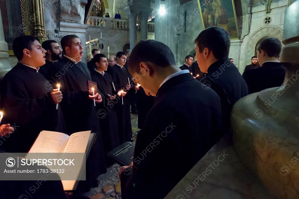 Armenian daily procession in Church of Holy Sepulchre; Old City, Jerusalem, Israel