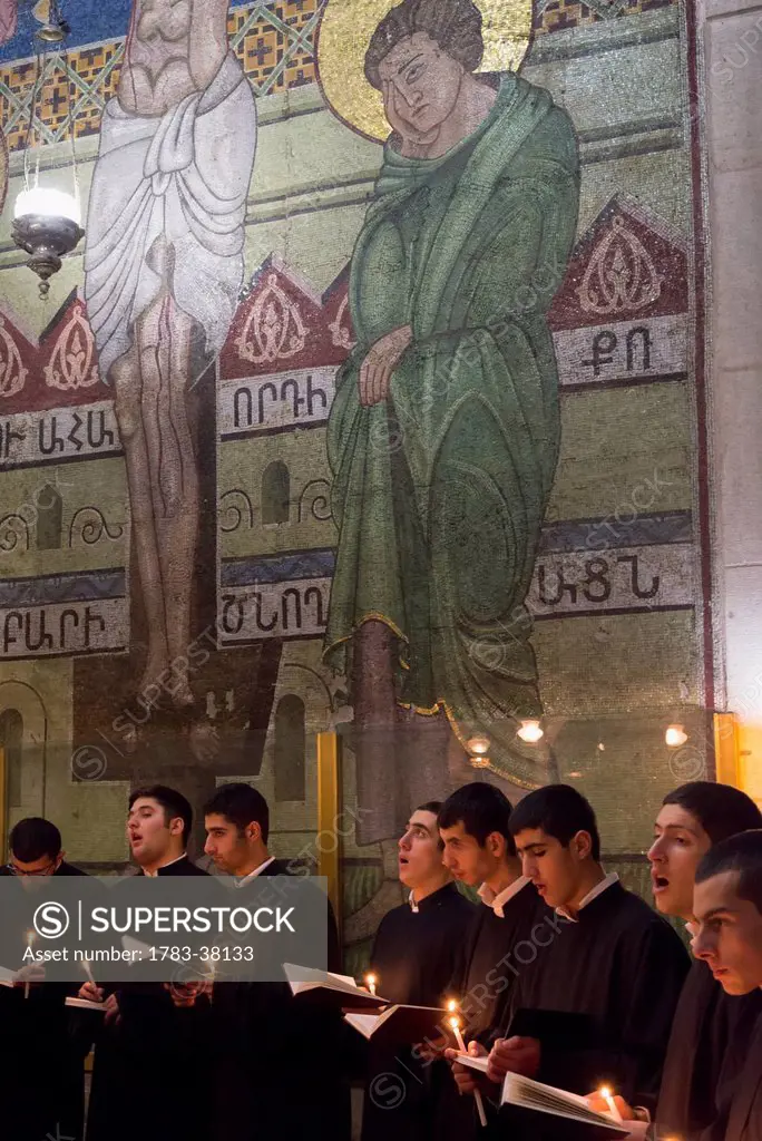 Armenian daily procession in Church of Holy Sepulchre; Old City, Jerusalem, Israel