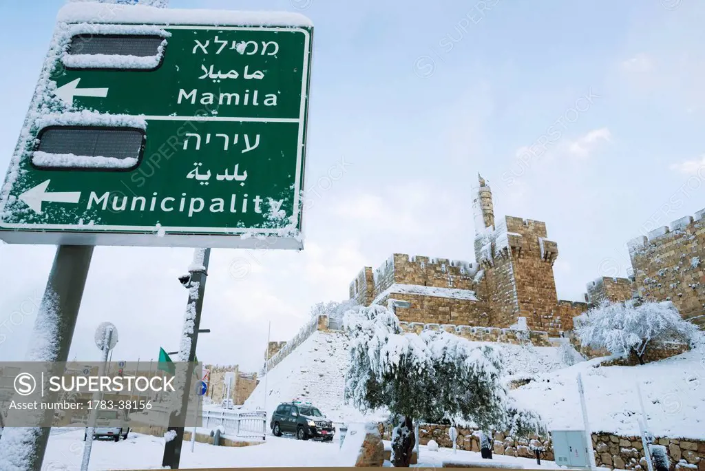January 10, 2013, Old City walls and Tower of David under snow; Jerusalem, Israel