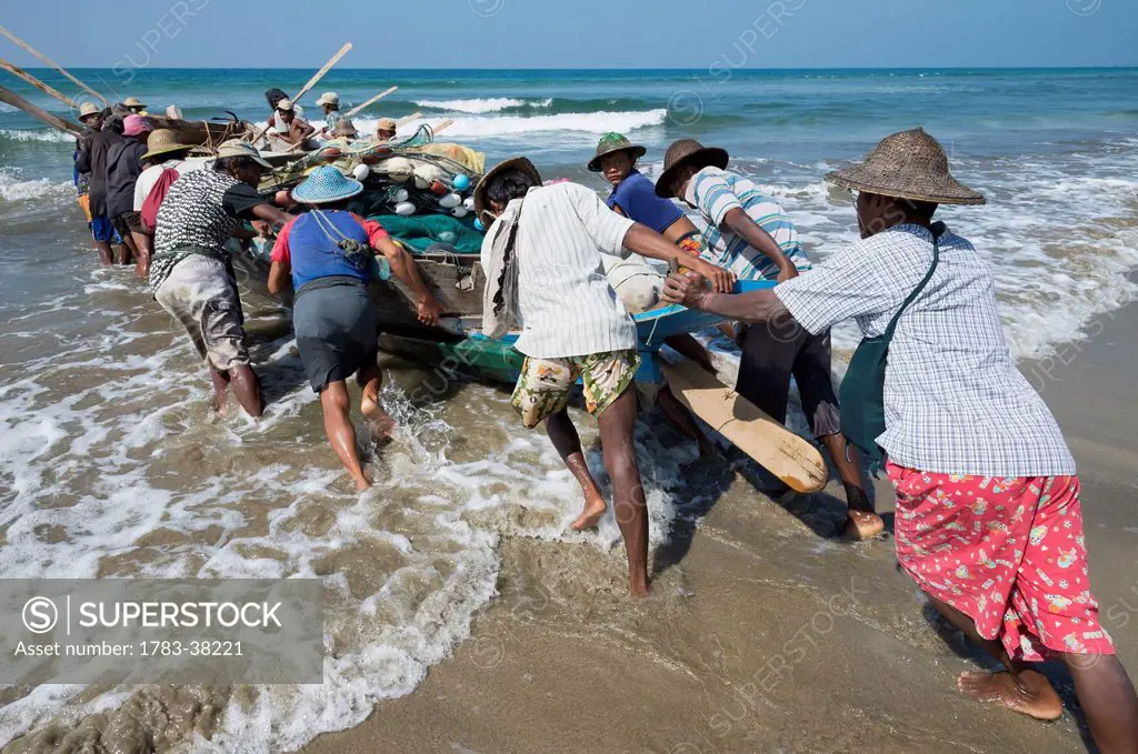 Fishing of small prawn; Irrawaddyi Division, Myanmar (Burma)