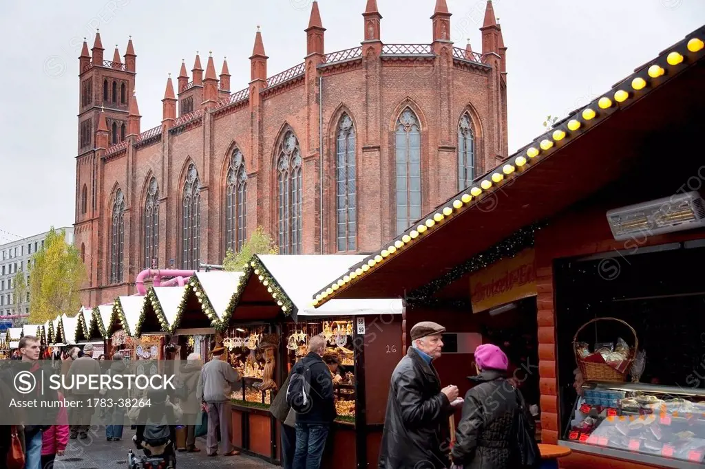 Christmas Market with St Hedwigs Cathedral in background; Berlin, Germany