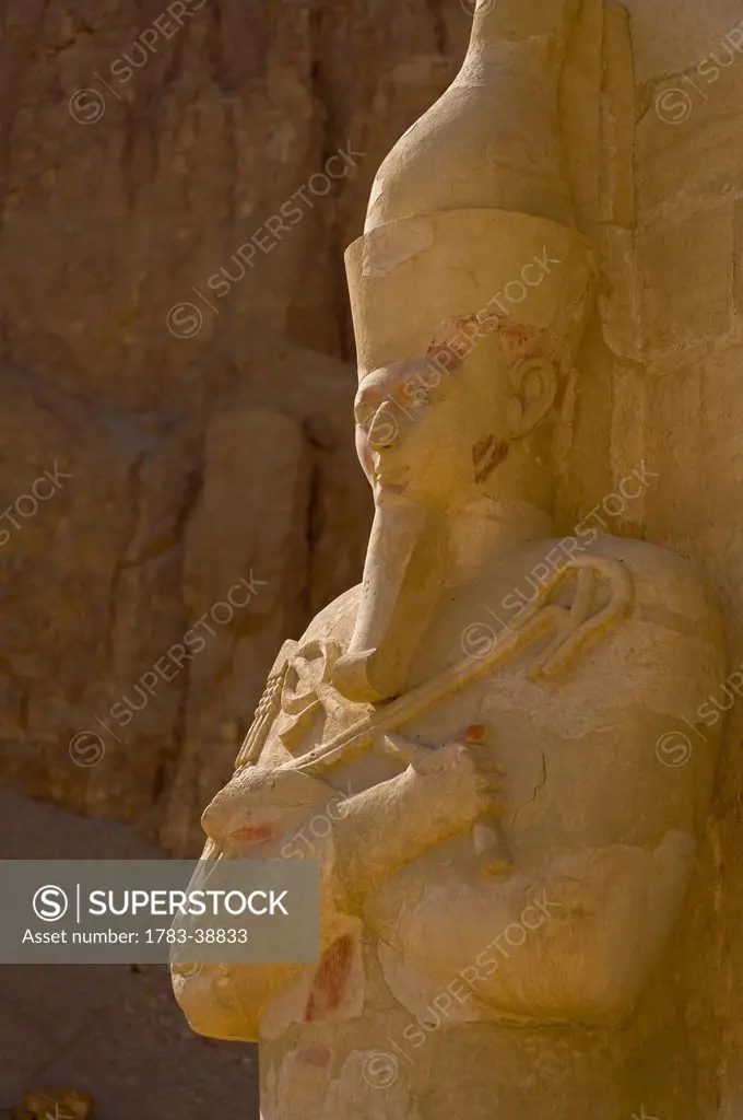 Osiris statue at portico of Upper Terrace to Mortuary Temple of Hatshepsut, Deir el-Bahri; Luxor, Egypt