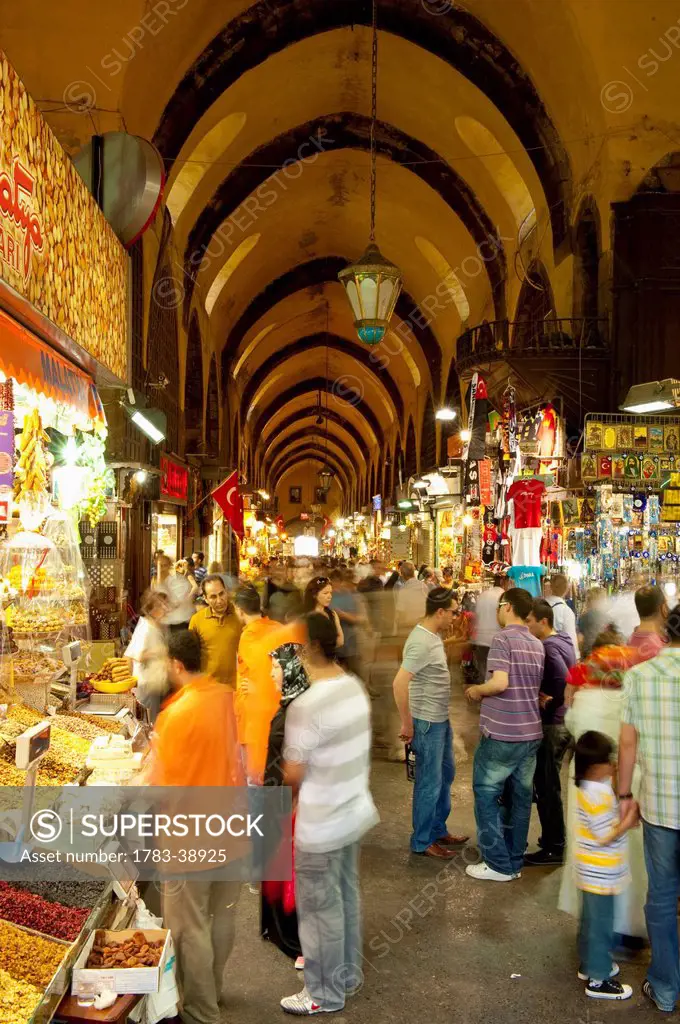 Crowds of people in Egyptian Bazaar; Istanbul, Turkey