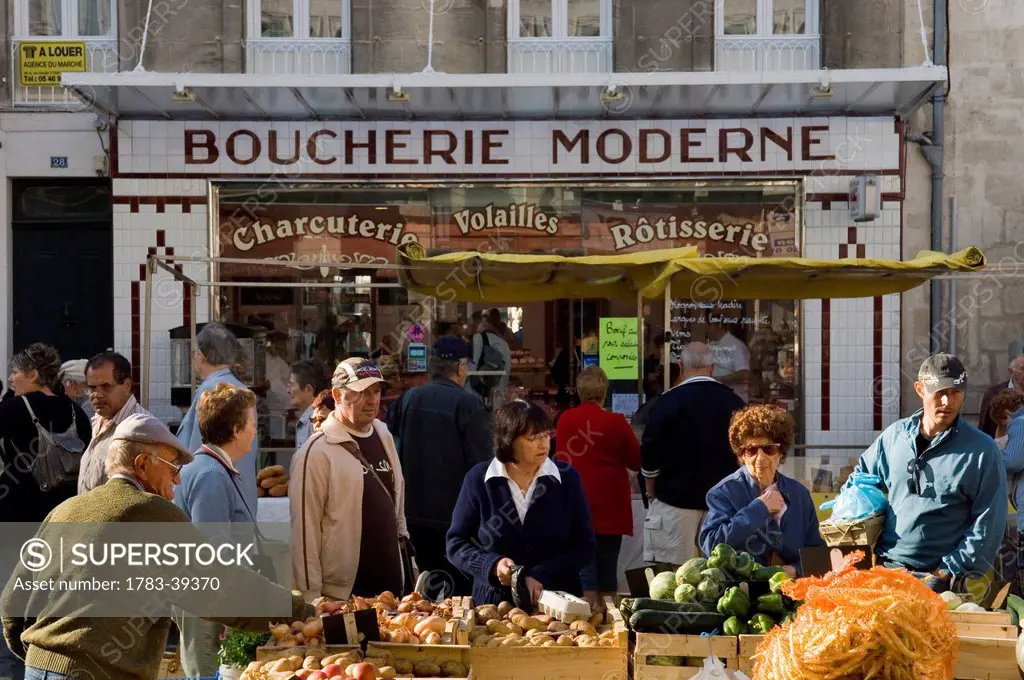 Boucherie Moderne shop at market of Rochefort; Poitou-Charentes, France