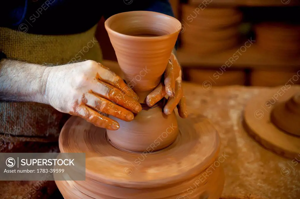 Craftsman Designing A Ceramic Piece, Alfareria Ferran Segarra, Miravet, Tarragona, Spain