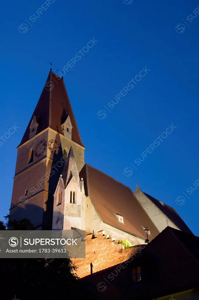 Europe, Lower Austria, Wachau, Weissenkirchen village Pfarrkirche dusk © C Bowman/Axiom