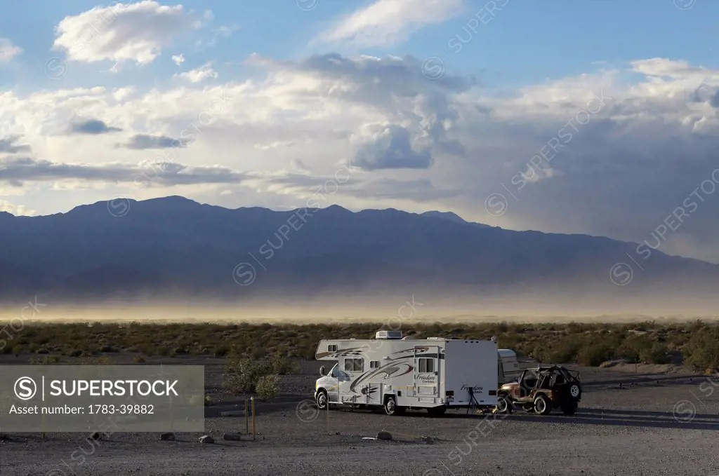 USA, California, R V parked at Stovepipe Wells; Death Valley National Park