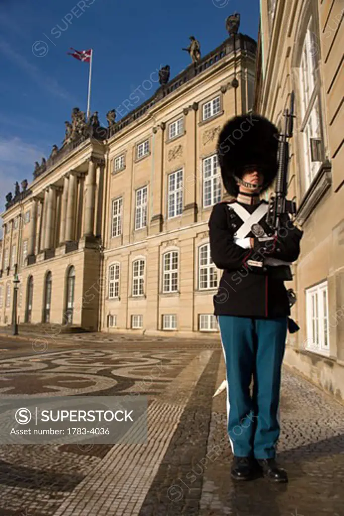 Guard outside Amalienborg Royal Palace, Copenhagen, Denmark