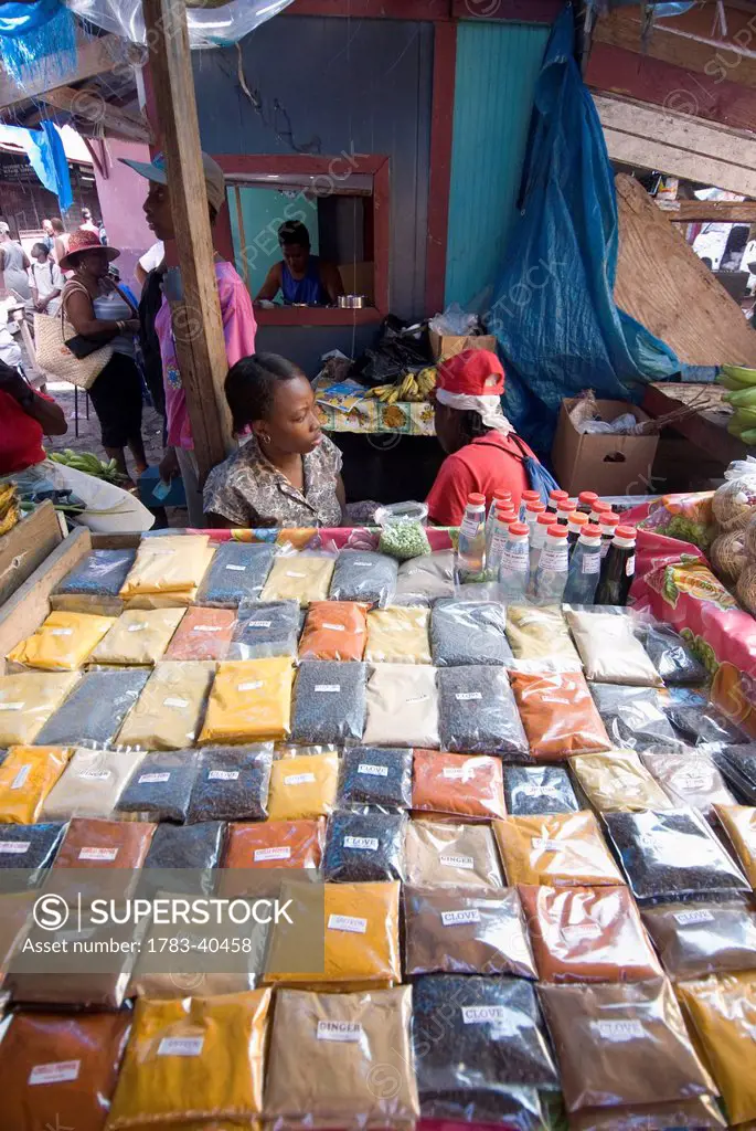 People Selling Spices At The Saturday Market, St Georges, Grenada.