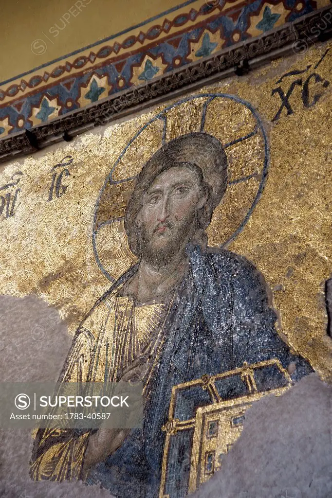 Turkey, Byzantine Mosaic of Christ Pantocrator in Aya Sofia Museum; Istanbul