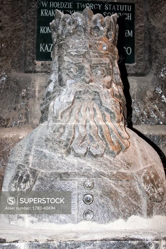Poland, Statue of King Kazimierz made of rock salt at Wieliczka Salt Mine near Krakow; Cracow