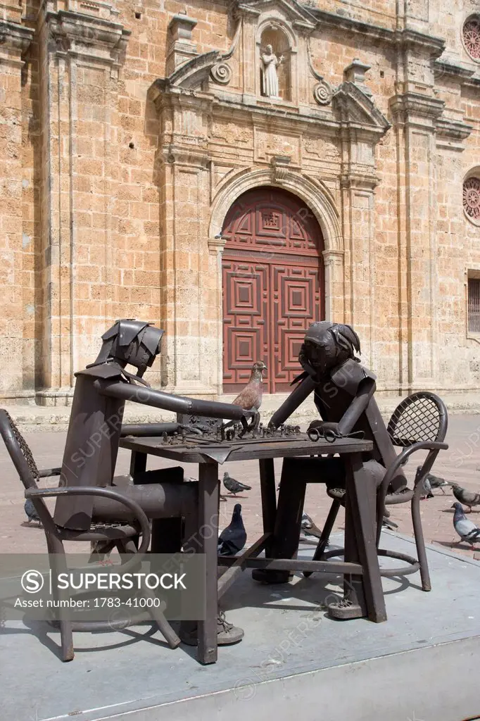 Colombia, Statues in front of Church of San Pedro Claver; Cartagena