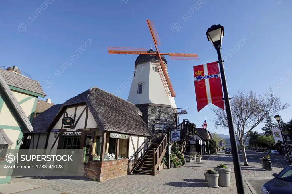 USA, California, Santa Barbara wine country, ( Windmill ); Solvang, Tower Pizza and Johnson's Jewel box