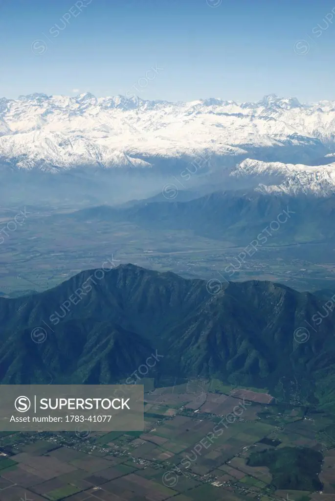 Aerial view of Andes flying from Santiago; Chile